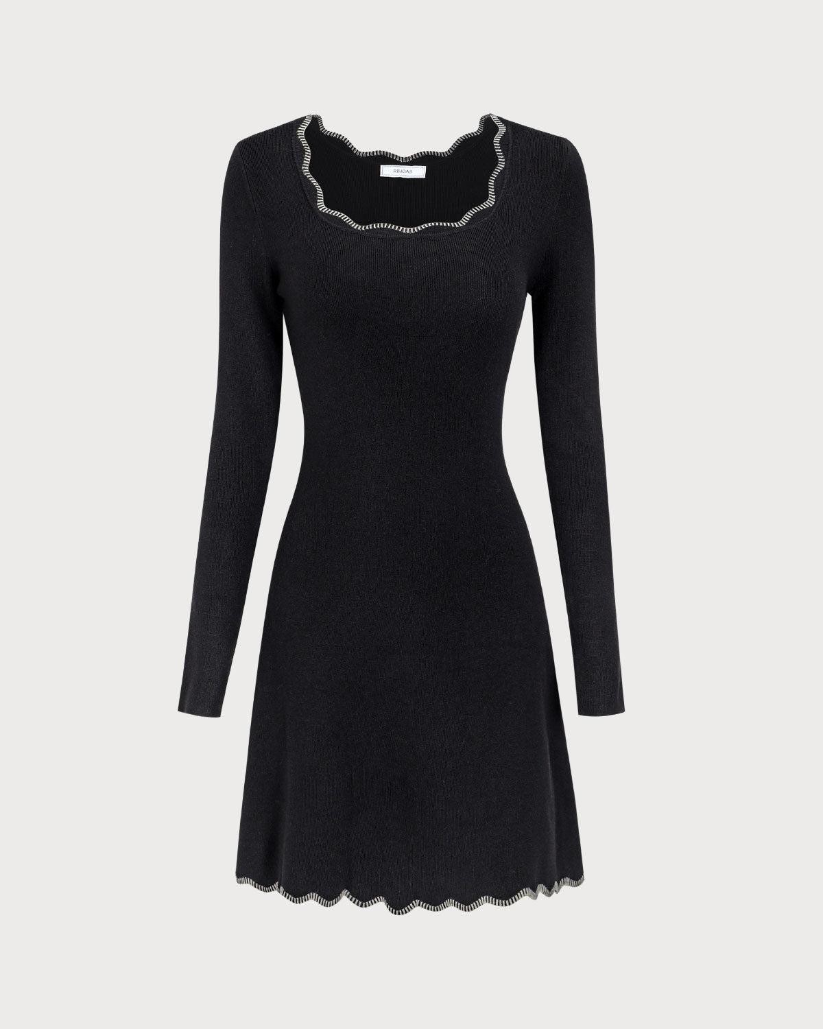 Women's Black Contrasting Knit Mini Dress Female Product Image