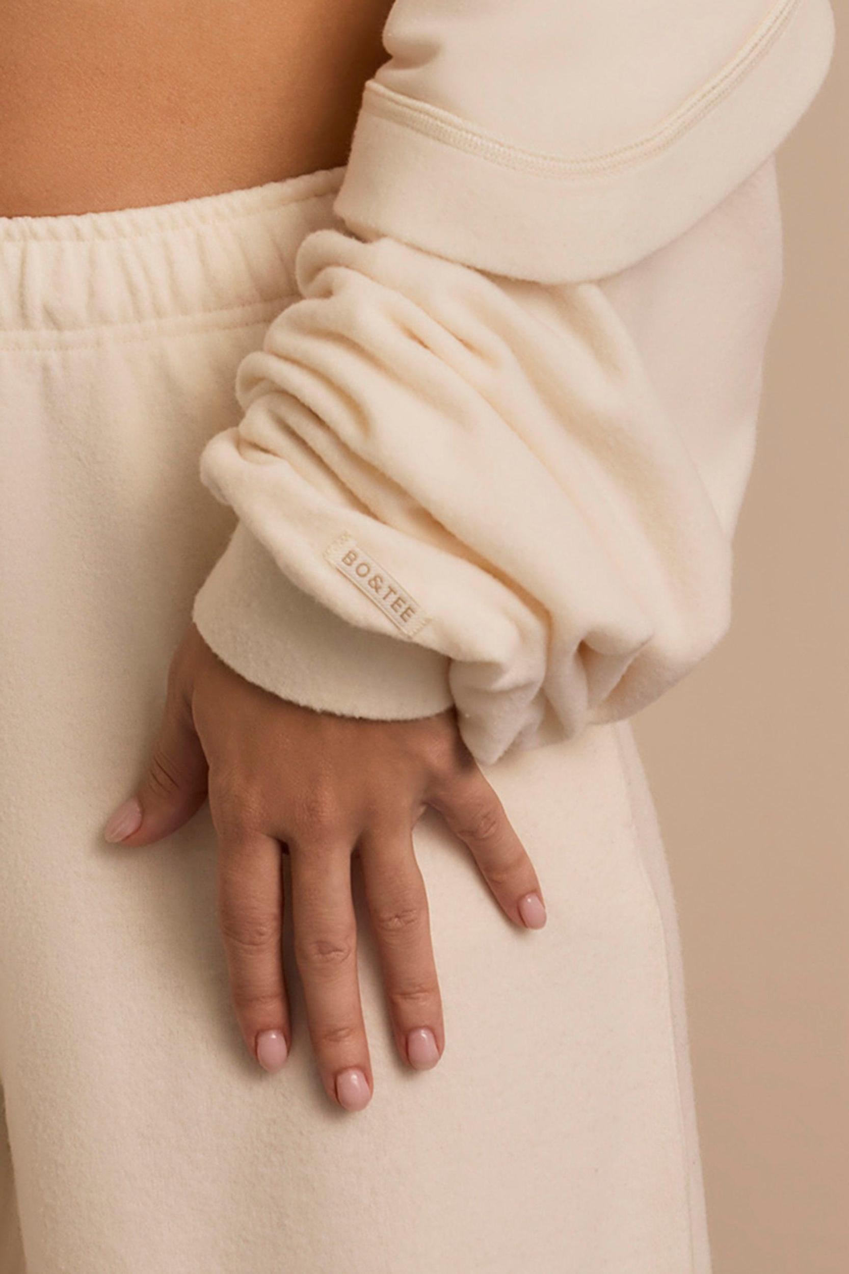 Brushed Jersey Hooded Cropped Shrug in Ecru Product Image