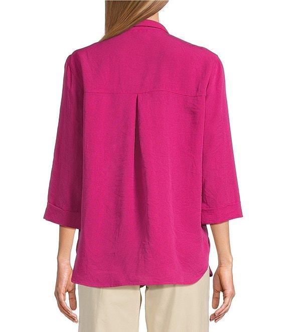 John Mark Solid Woven 3/4 Sleeve Wire Collared Button Front Patch Pocket Camp Shirt Product Image