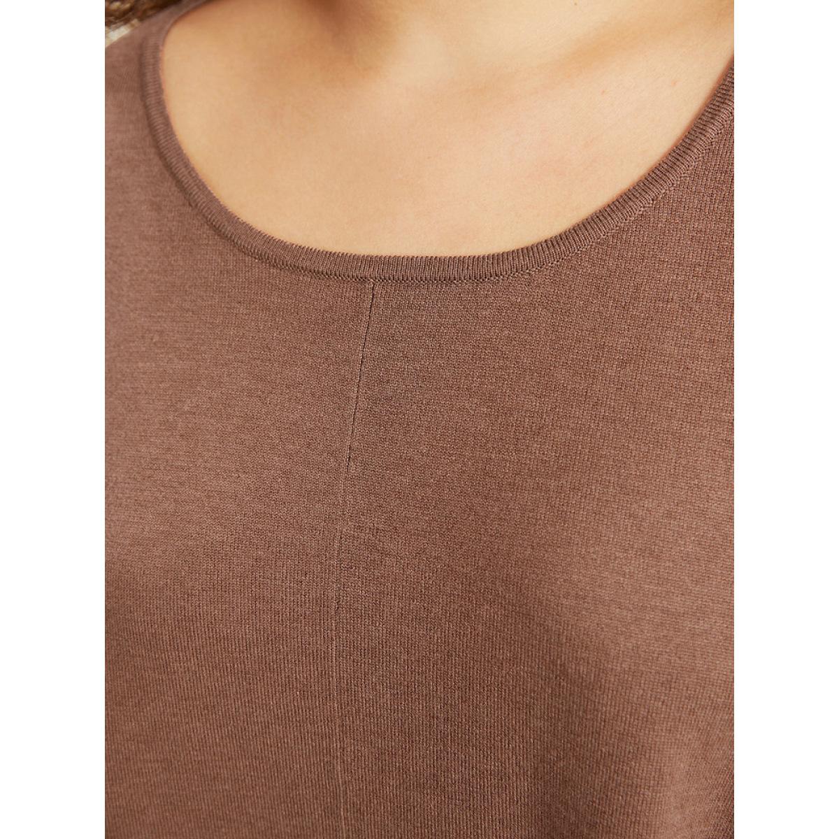 Plus Size Supersoft Essentials Plain Dolman Sleeve Pullover Tan Women Casual Loose Sleeveless Round Neck Dailywear Pullovers BloomChic 30/6X Product Image