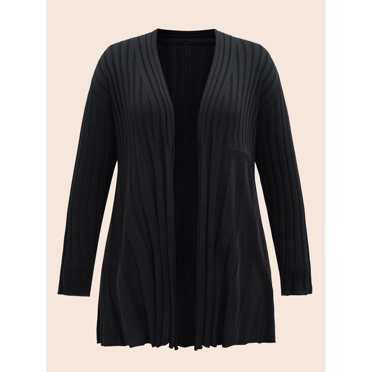 Plus Size Plain Textured Kimono Collar Cardigan Black Women Timeless Loose Long Sleeve Elegant Cardigans BloomChic 18-20/2X Product Image
