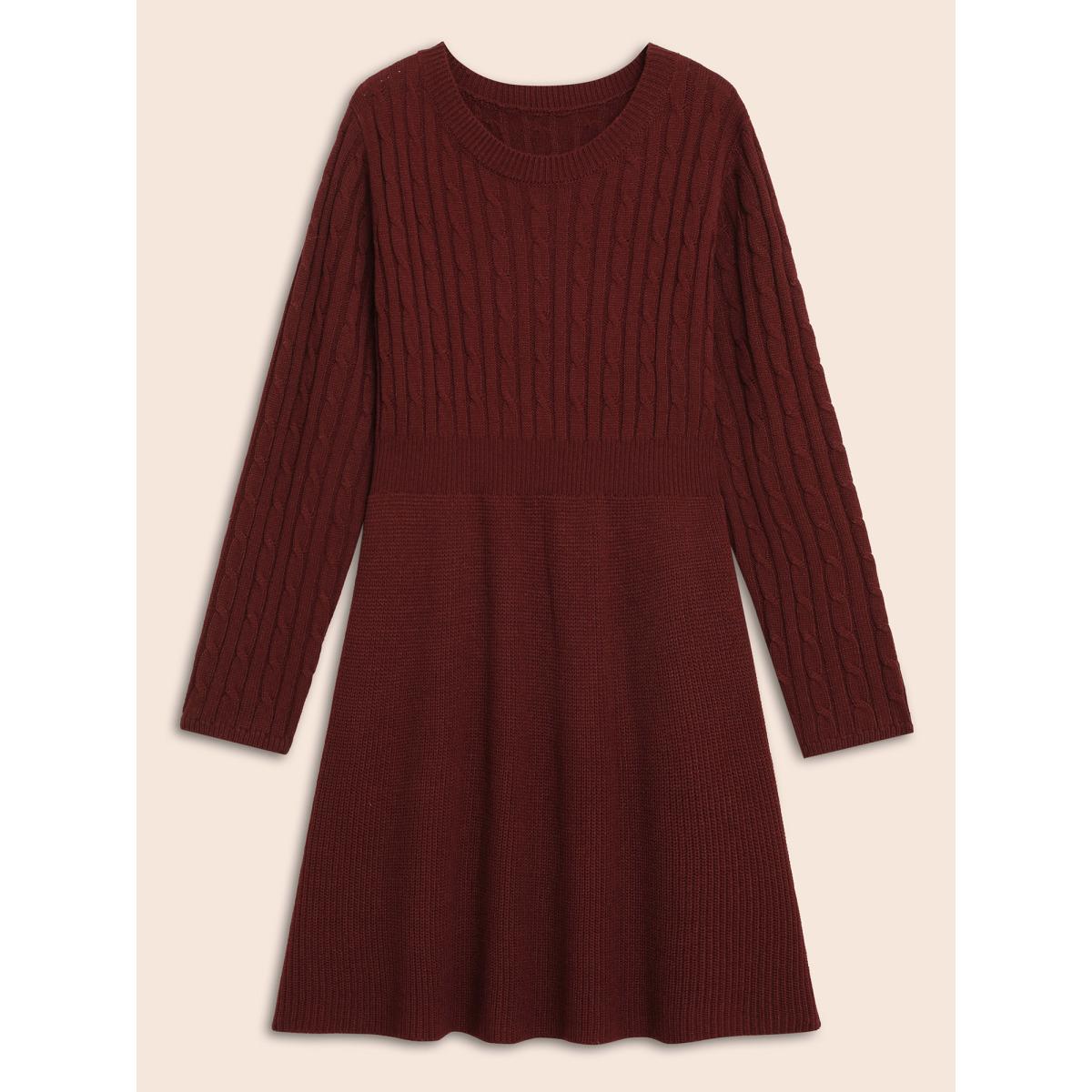 Plus Size Cable Knit Fit-and-Flare Midi Sweater Dress Black Women Timeless Bodycon Long Sleeve Elegant Sweater Dresses BloomChic 26/4X Product Image