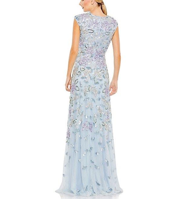 Mac Duggal Sequin Crew Neck Cap Sleeve A-Line Gown Product Image