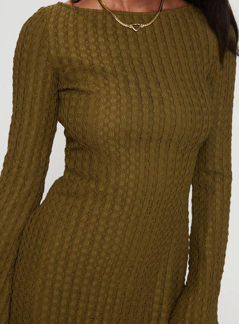 Lukea Long Sleeve Ribbed Mini Dress Olive Product Image