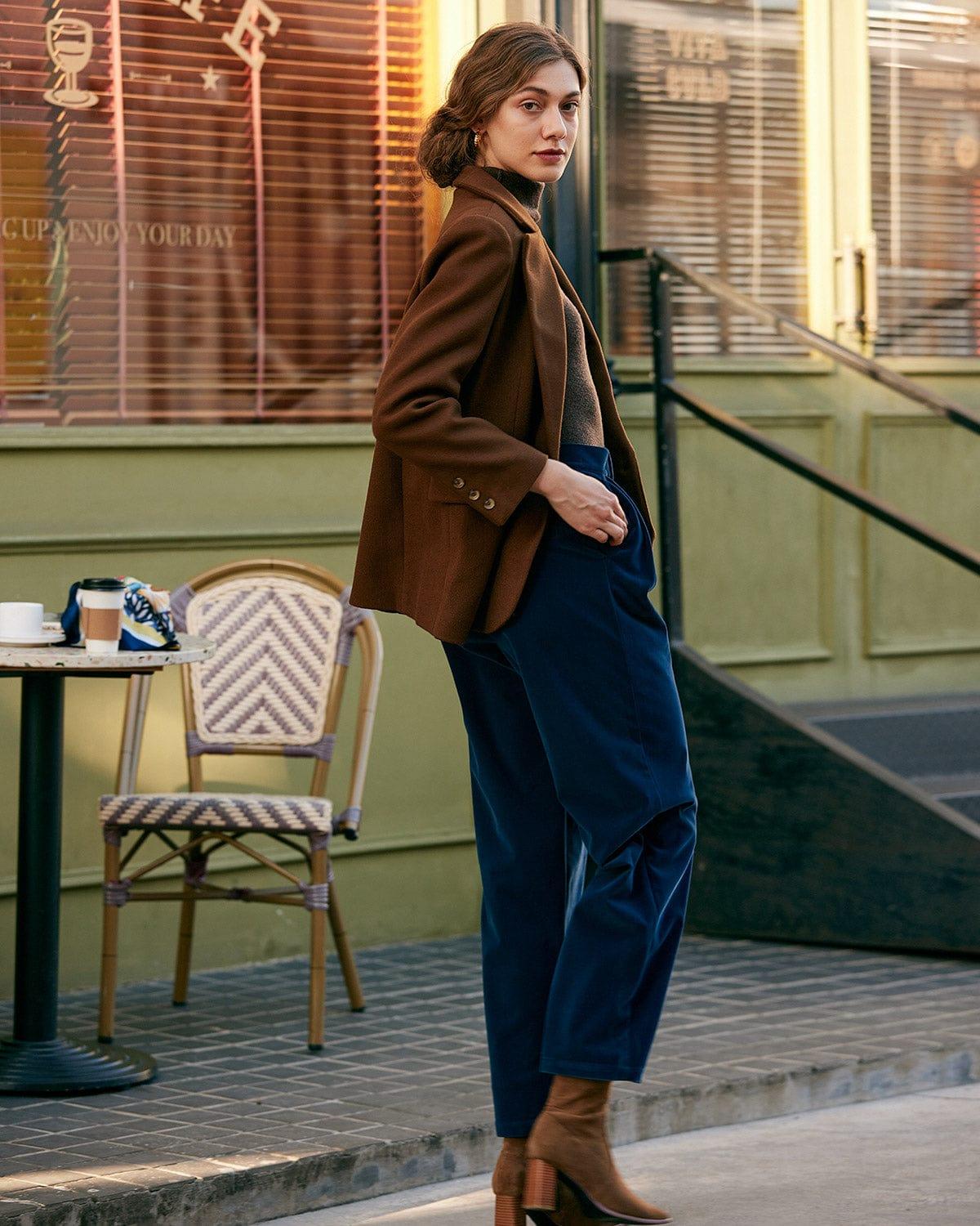 The Solid Collared Single Button Blazer Female Product Image