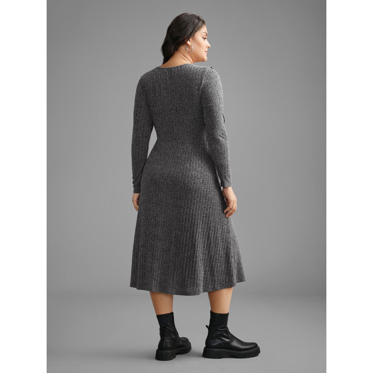 Plus Size Crew Neck Ruffle Trim Knit Dress DarkGray Women Casual Texture Knit Dresses Bloomchic 26/4X Product Image