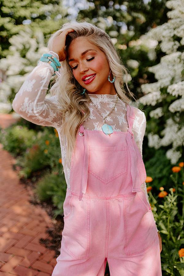 The Meena Denim Overalls In Pink Product Image