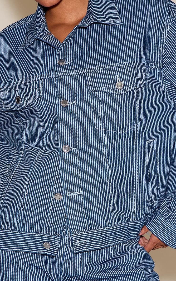  Dark Blue Striped Classic Denim Jacket Product Image
