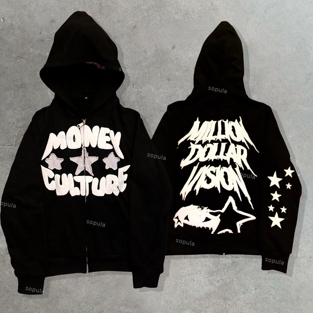 Vintage Millioim Dollar Vision Graphic Hip Hop Oversized Zip Up Hoodie Product Image