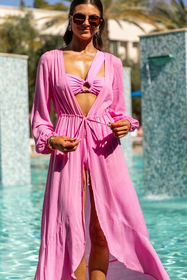 Shine On Pink Long Sleeve Swim Cover-up FINAL SALE Product Image