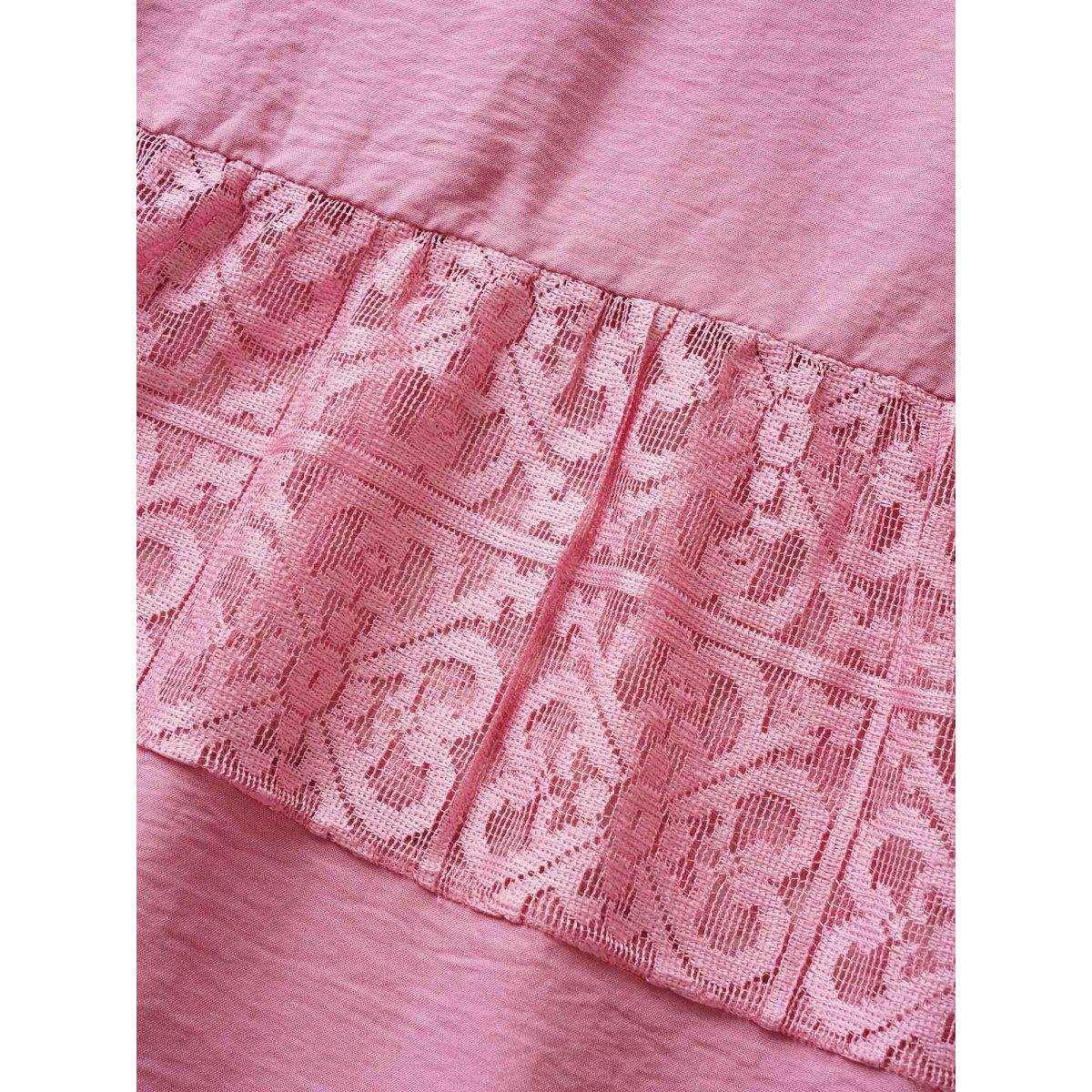 Plus Size Solid Shirred Pocket Contrast Lace Cami Dress Pink Women Elegant Non Non Sleeveless Curvy Midi Dress BloomChic 30/6X Product Image