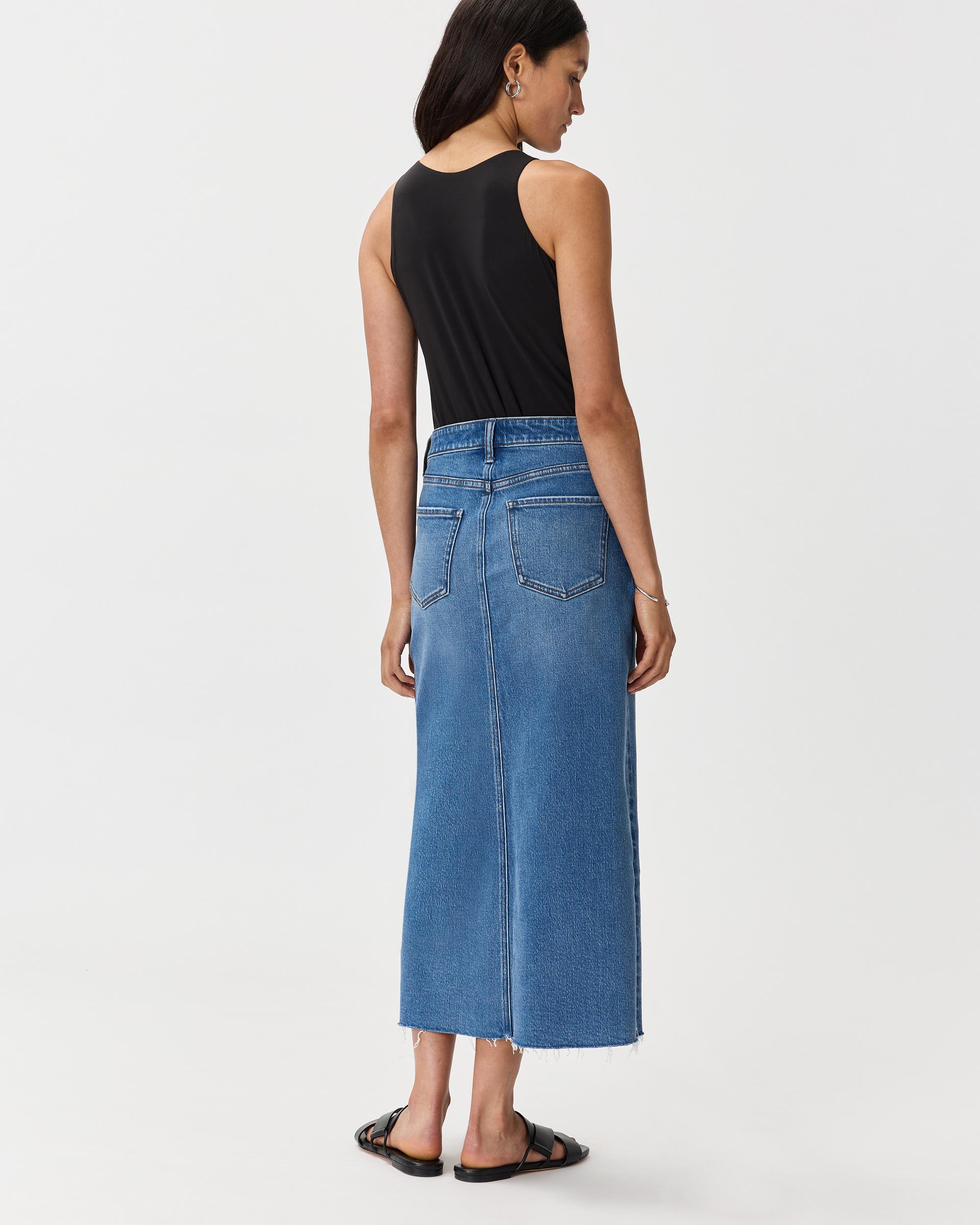 Quince | Women's Stretch Denim 5-Pocket Midi Skirt Organic Cotton Product Image