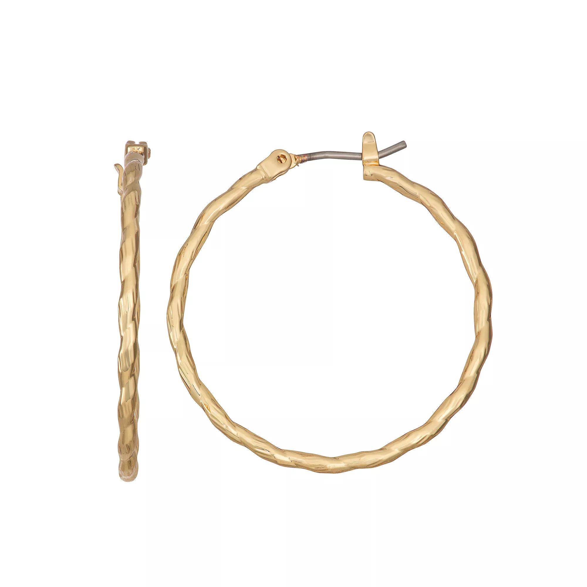 Nine West Gold Tone Wavy Hoop Earrings, Womens Product Image