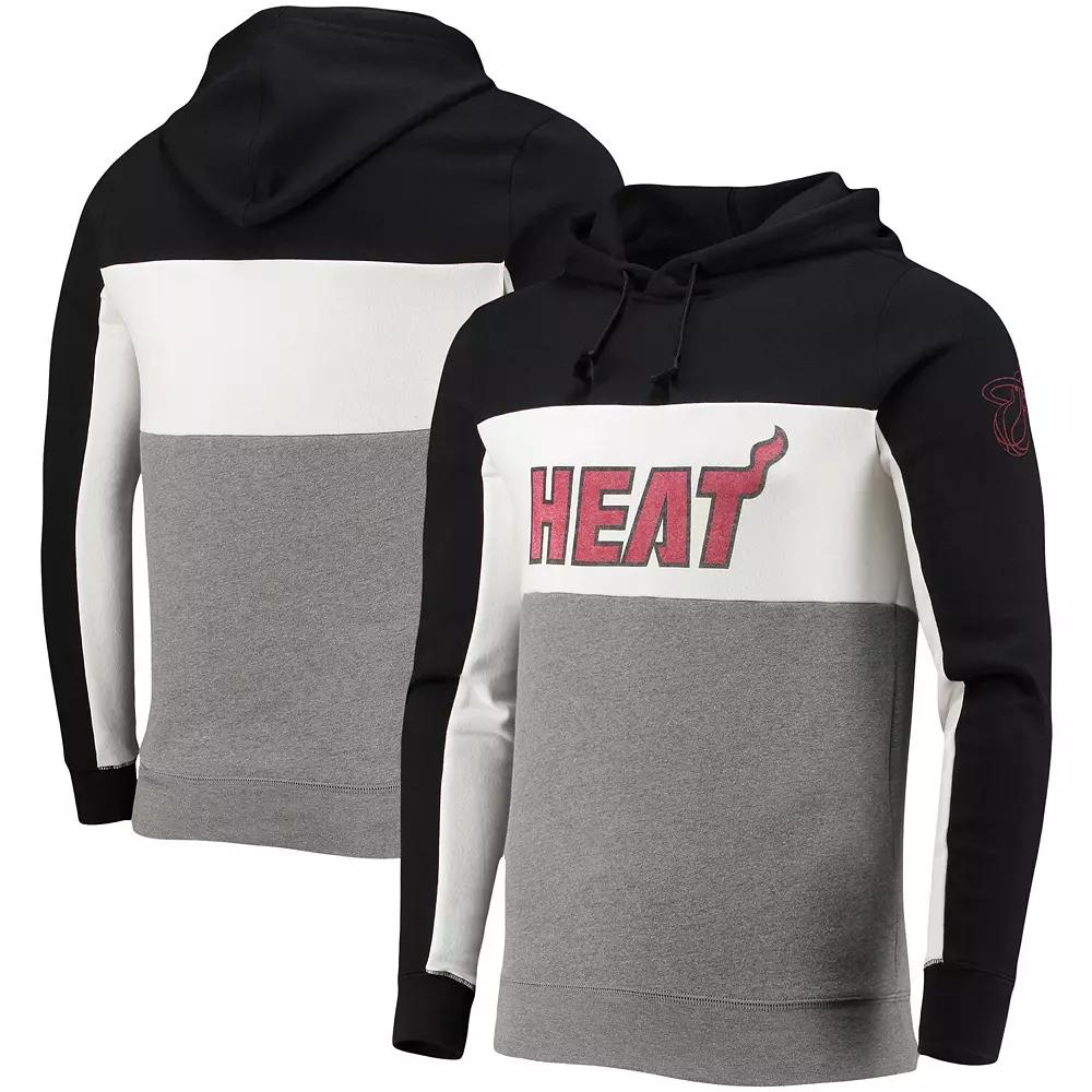Men's Junk Food Black/White Miami Heat Wordmark Colorblock Fleece Pullover Hoodie, Size: Medium Product Image