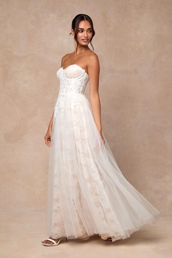 Colette White and Beige Lace Bustier Maxi Dress Product Image