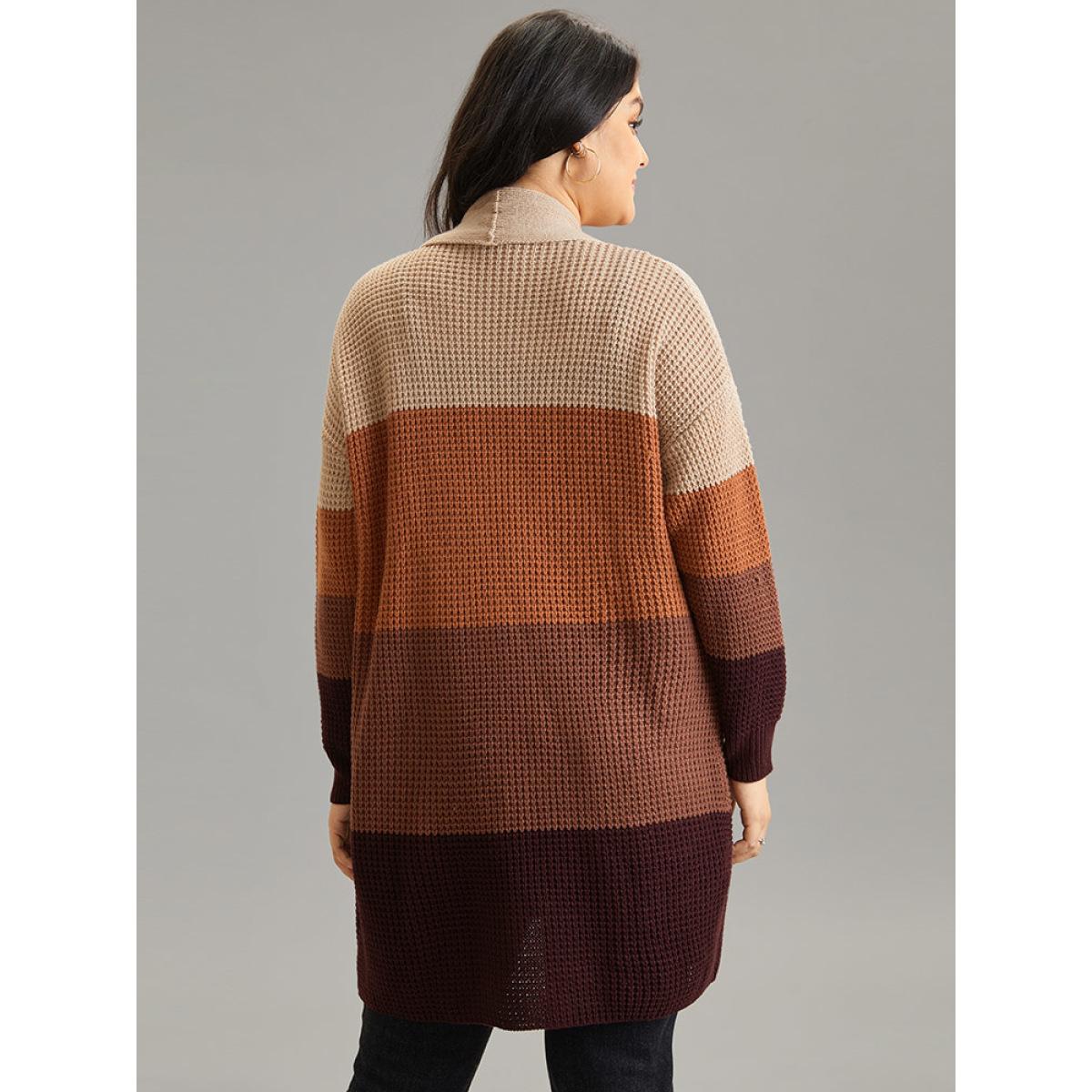 Plus Size Colorblock Contrast Pocket Open Front Cardigan Multicolor Women Casual Loose Long Sleeve Dailywear Cardigans BloomChic 12/L Product Image