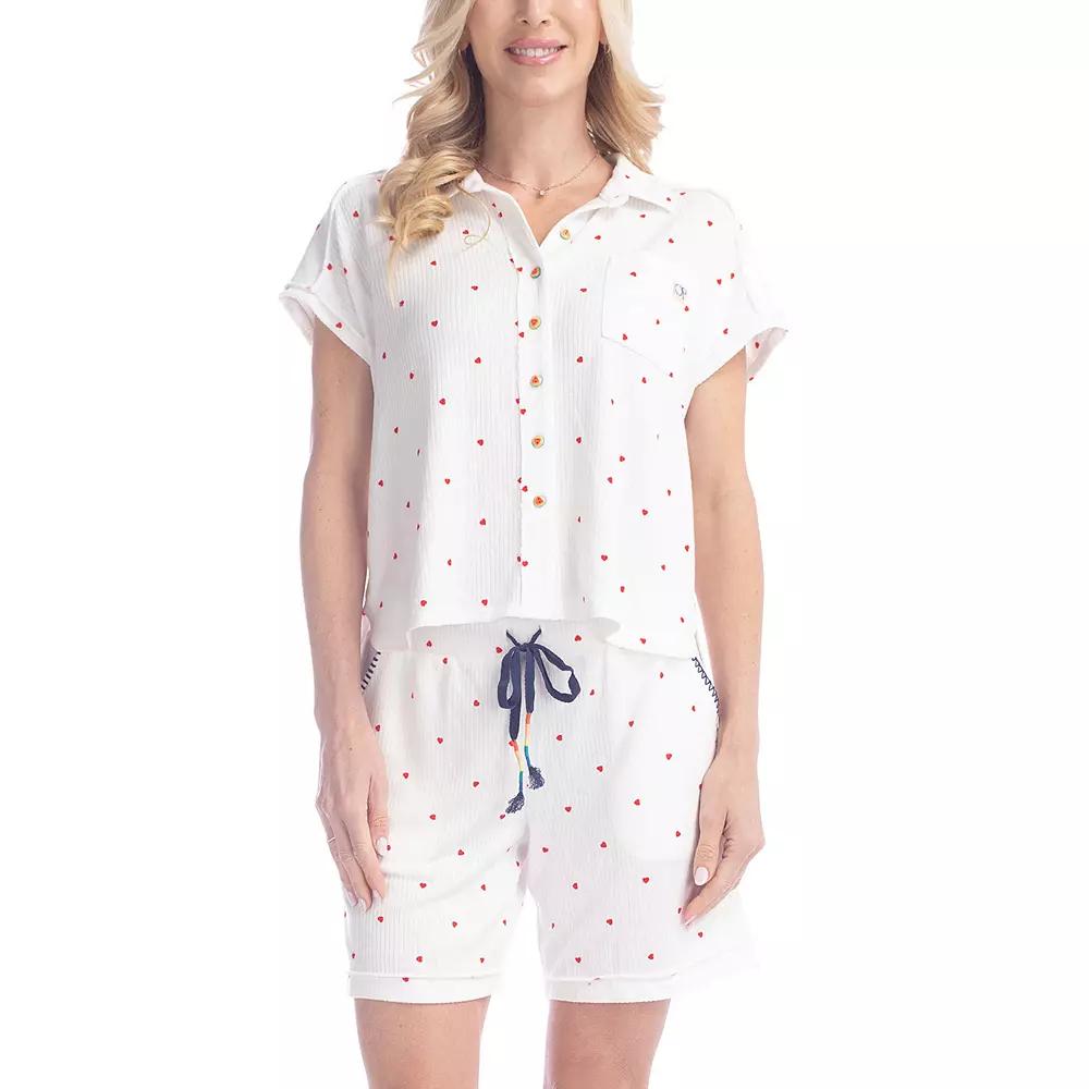 Women's Ocean Pacific® Summer Lovin' Pajama Top & Pajama Shorts Set, Size: XL, White Heart Product Image