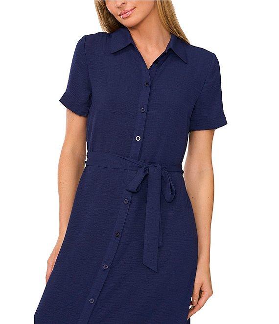 CeCe Button Front Short Sleeve Midi Dress Product Image