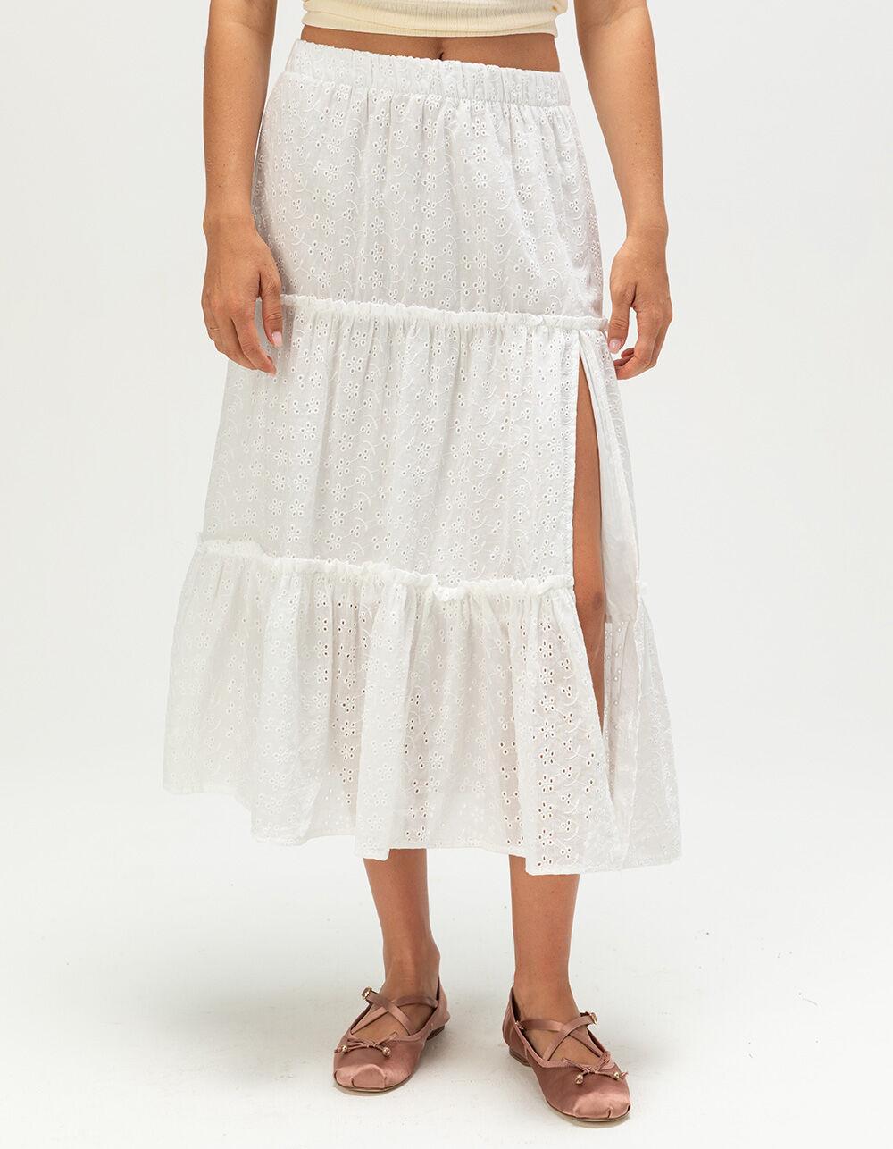 NECTAR CLOTHING Womens Eyelet Midi Skirt - WHITE Product Image