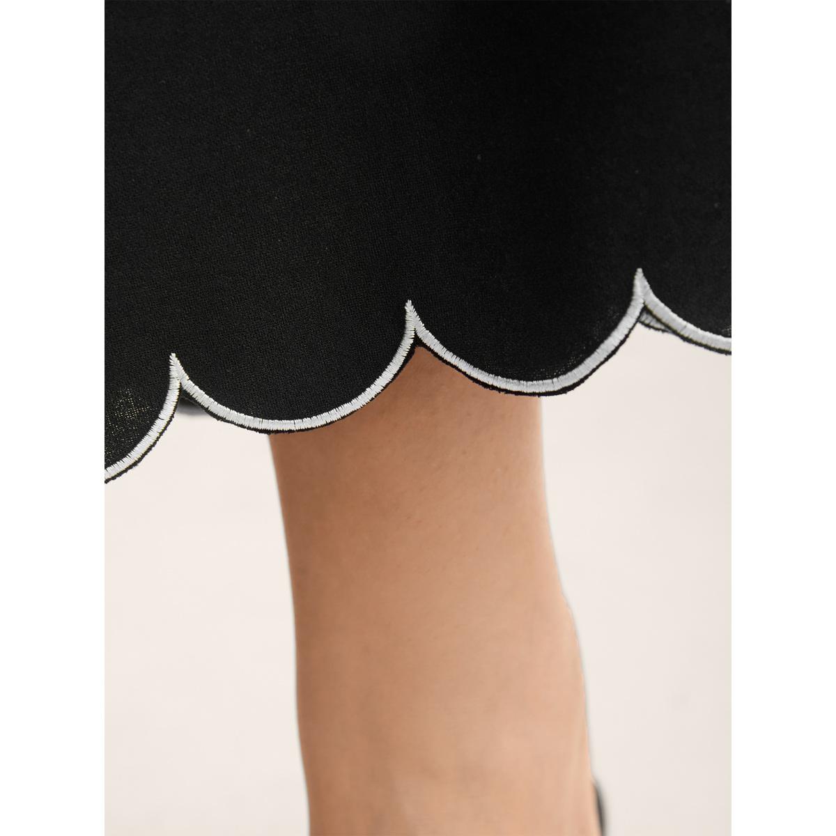 Plus Size Scalloped Hem Pull-On Wide-Leg Pants Women Black Timeless Wide Leg Mid Rise Elegant Pants BloomChic 18-20/2X Product Image