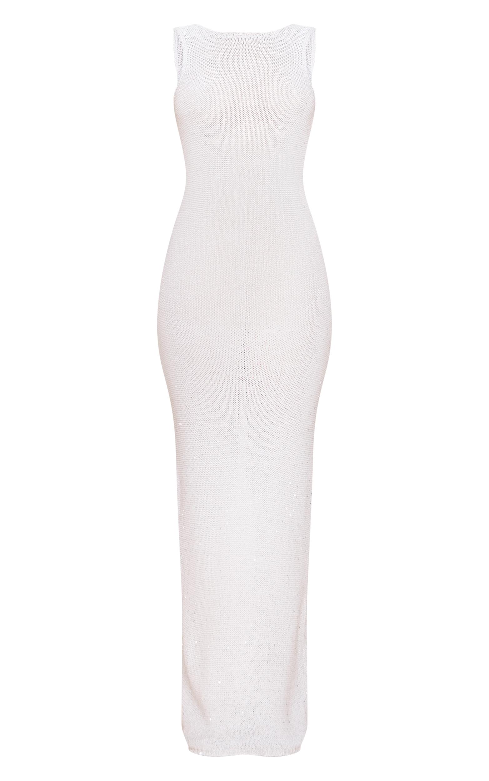  Cream Sequin Knit Scoop Back Maxi Dress Product Image