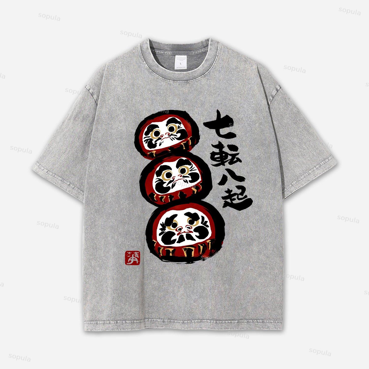 Funny Daruma Acid Washed T-shirt Product Image