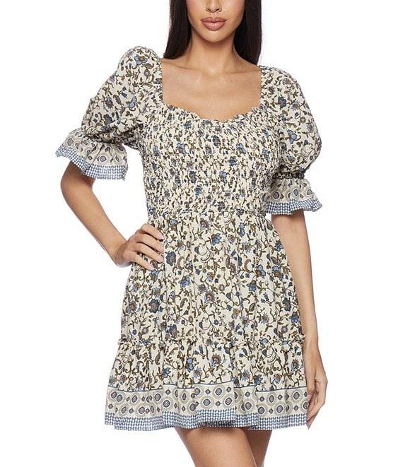 B. Darlin Elbow Ruffle Short Sleeve Scoop Neck Floral Print Dress Product Image