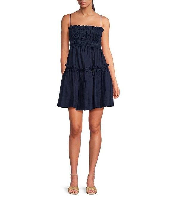 A Loves A Square Neck Sleeveless Spaghetti Strap Smocked Babydoll Mini Dress Product Image