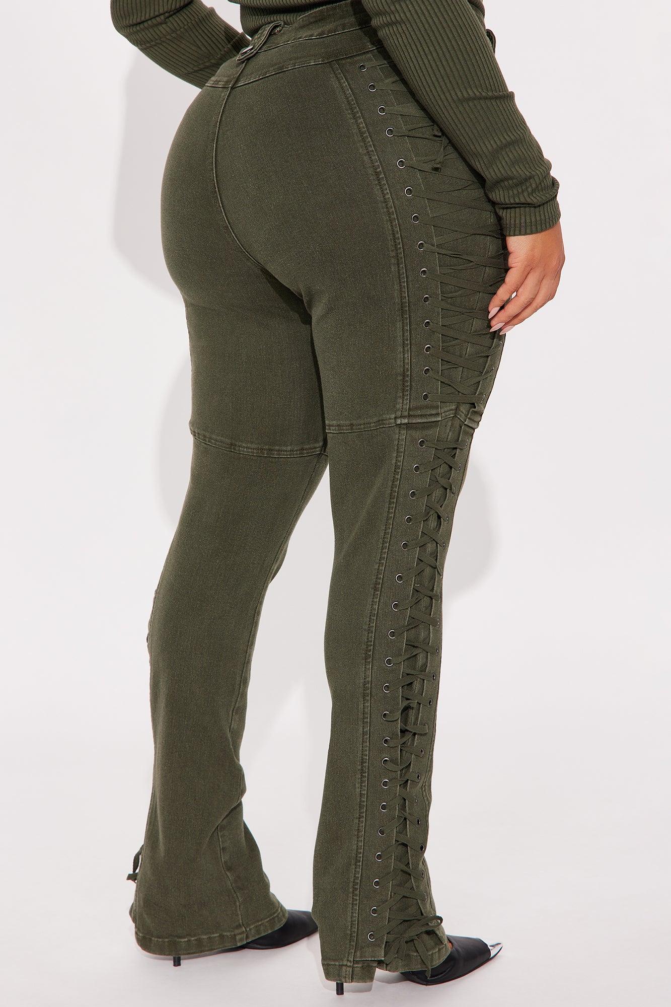After Hours Lace Up Flare Pant - Olive Female Product Image