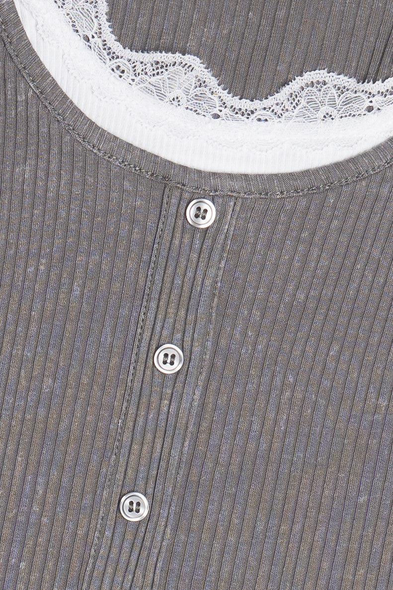 Lace Trim Ribbed Long Sleeve Top Product Image