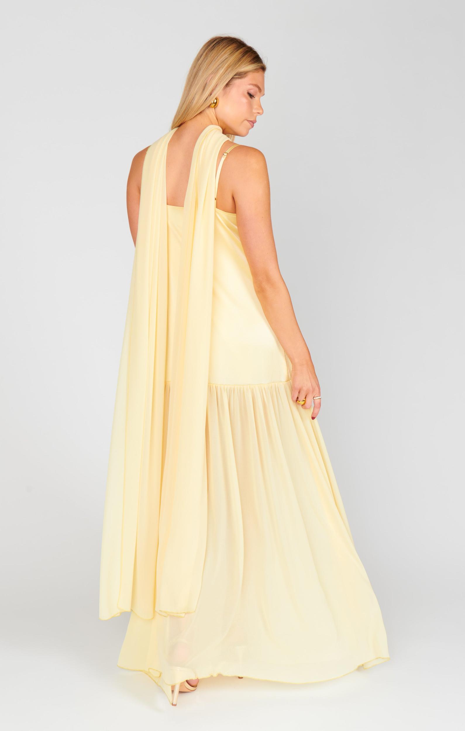 Dalia Maxi Dress ~ Pale Yellow Luxe Satin Product Image