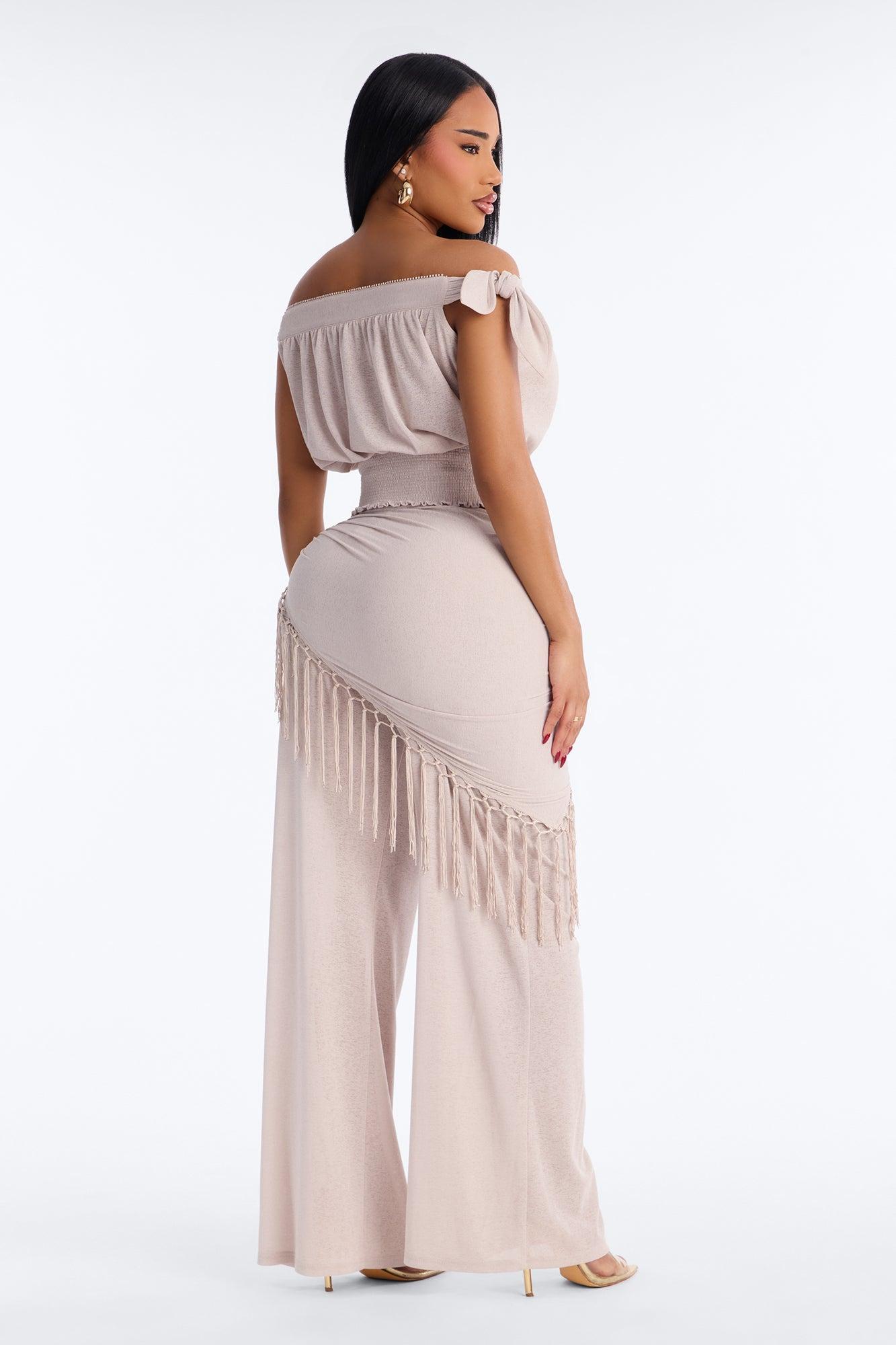 Lorraina 3 Piece Scarf Pant Set - Natural Female Product Image