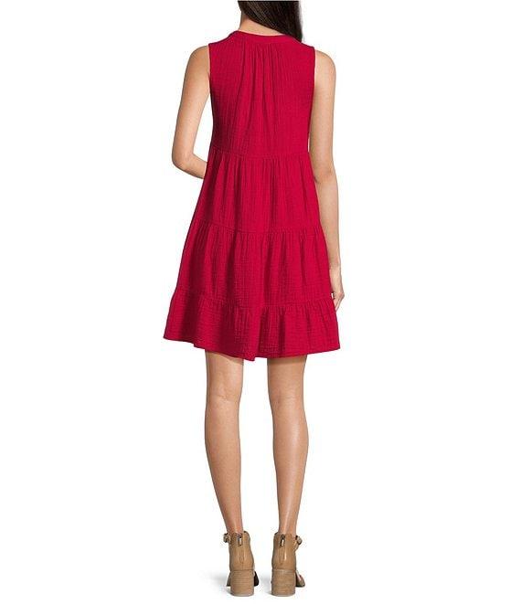 Westbound Sleeveless Button Front Tiered Dress Product Image