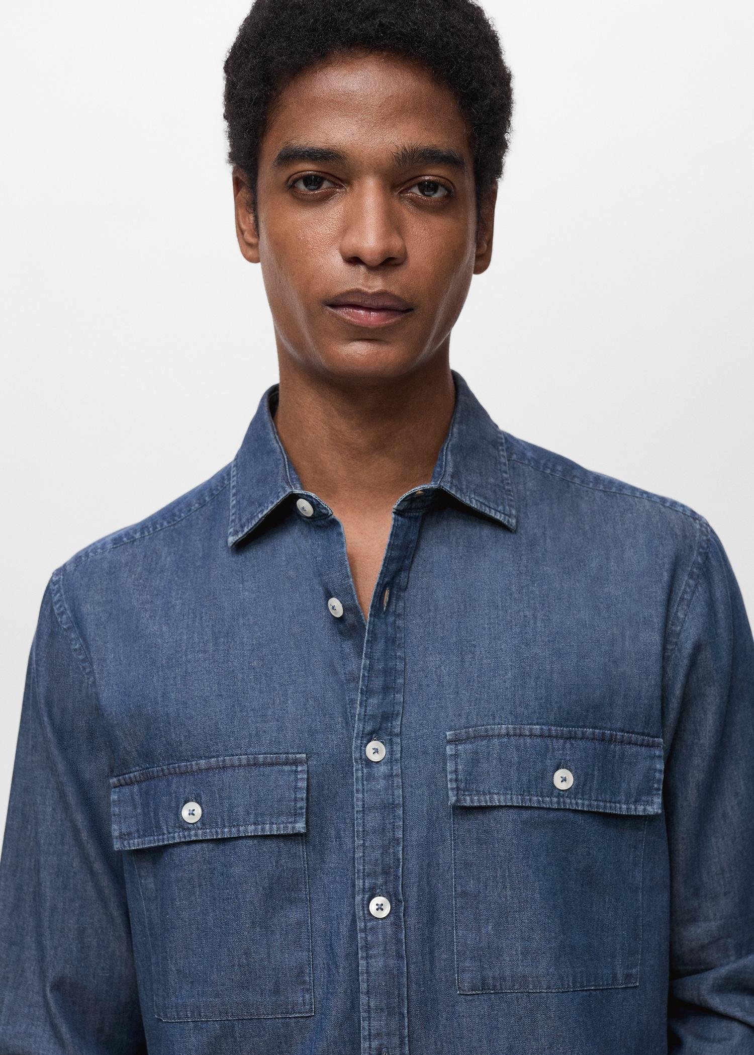100% cotton chambray shirt - Men | MANGO USA Product Image