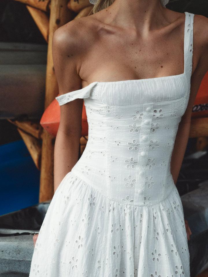 Dreamy Daisy Midi Dress — White Product Image