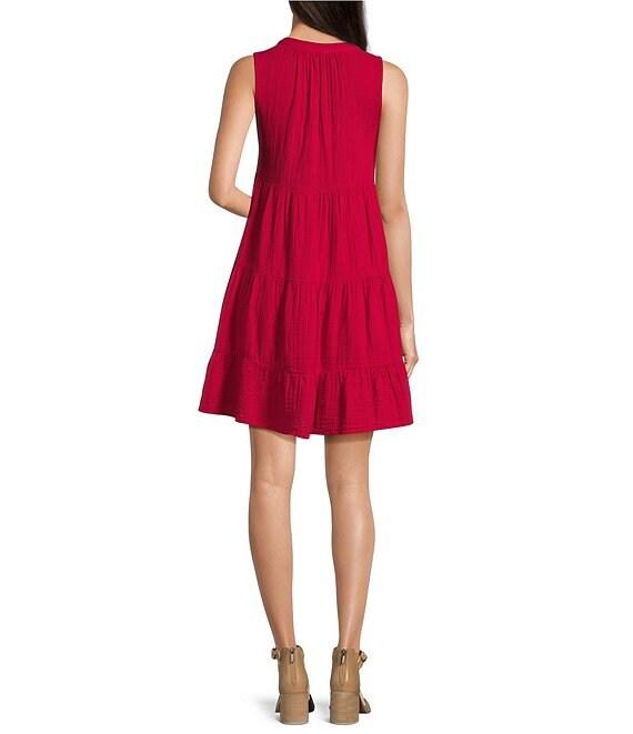 Westbound Sleeveless Button Front Tiered Dress Product Image