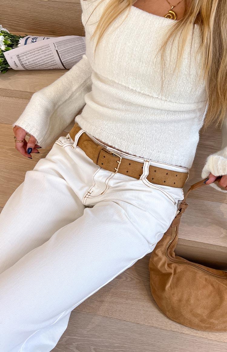 Clara Star White Denim Low Rise Jeans Girls Product Image