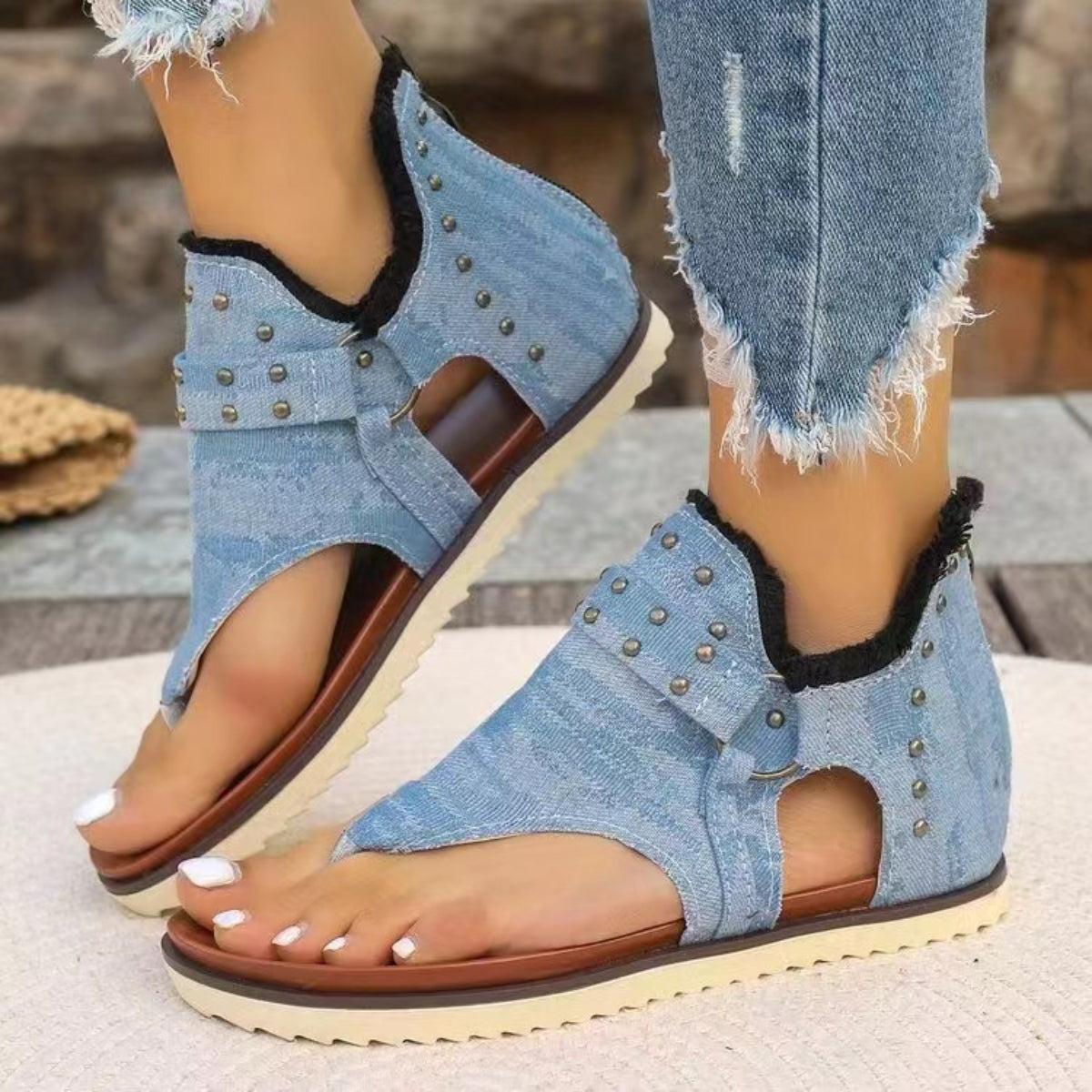 Studded Raw Hem Flat Sandals Product Image