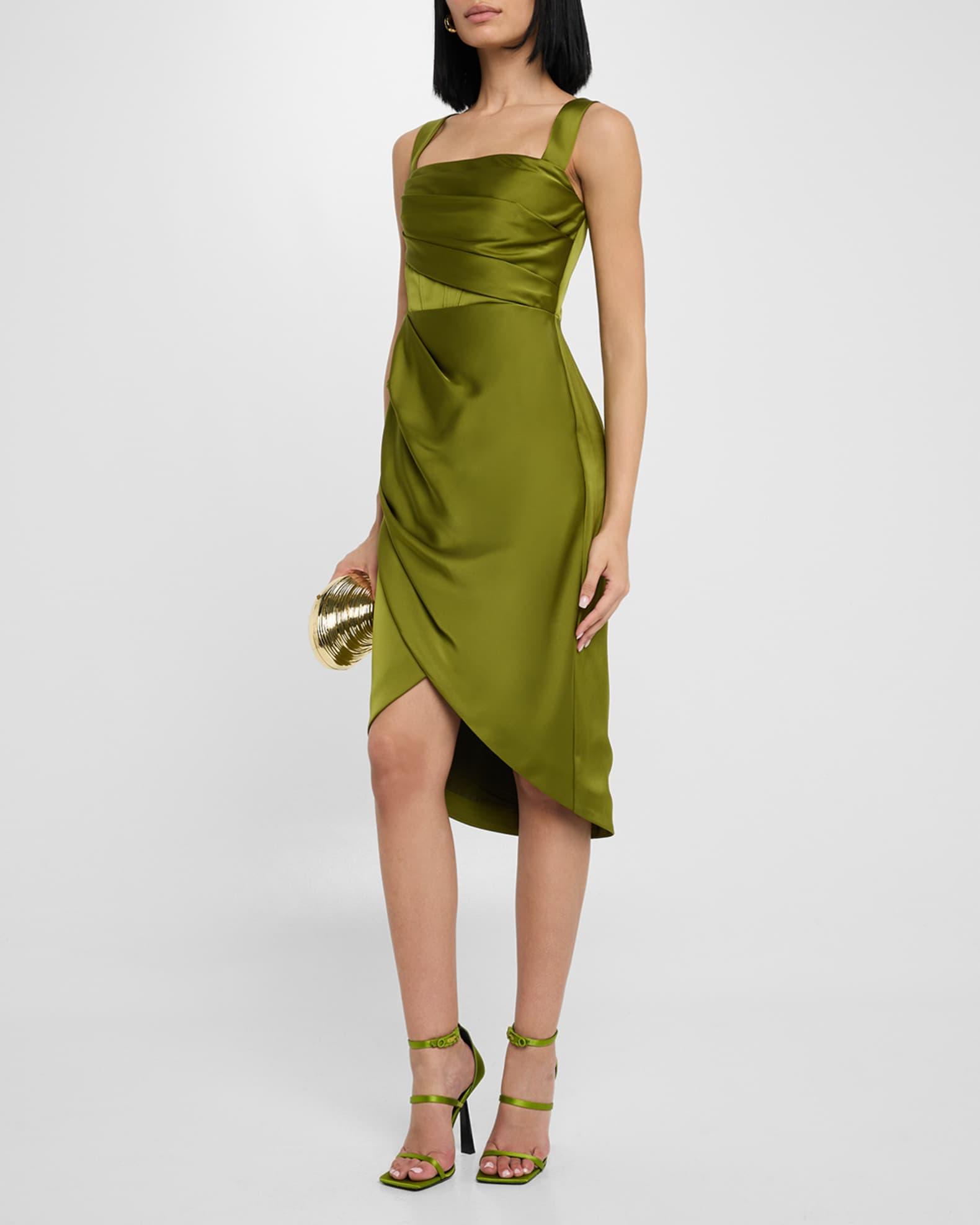 Genevive Draped Square-Neck Satin Dress Product Image