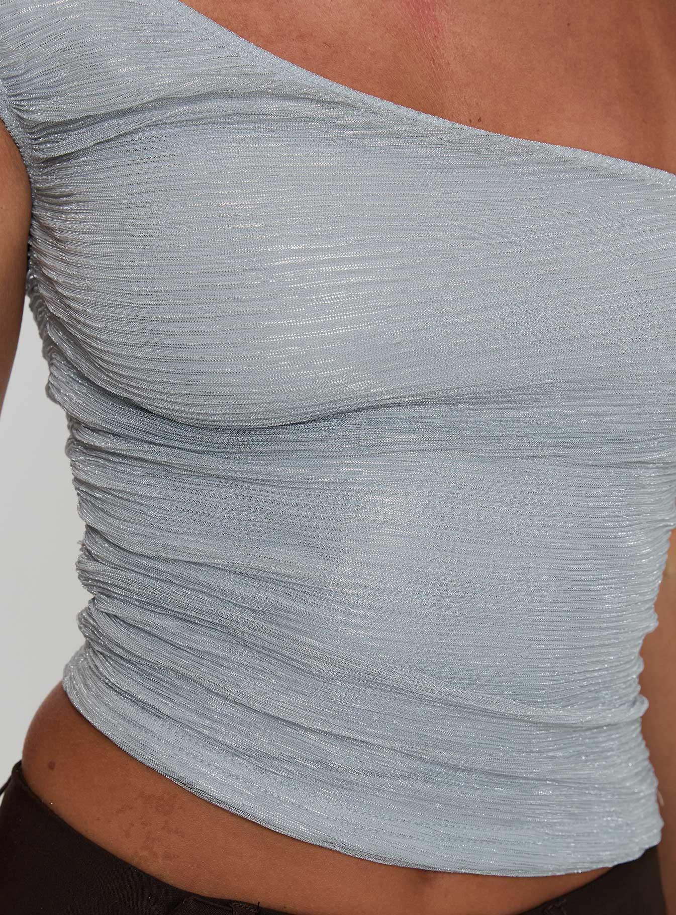 No Distractions One Shoulder Top Silver Product Image