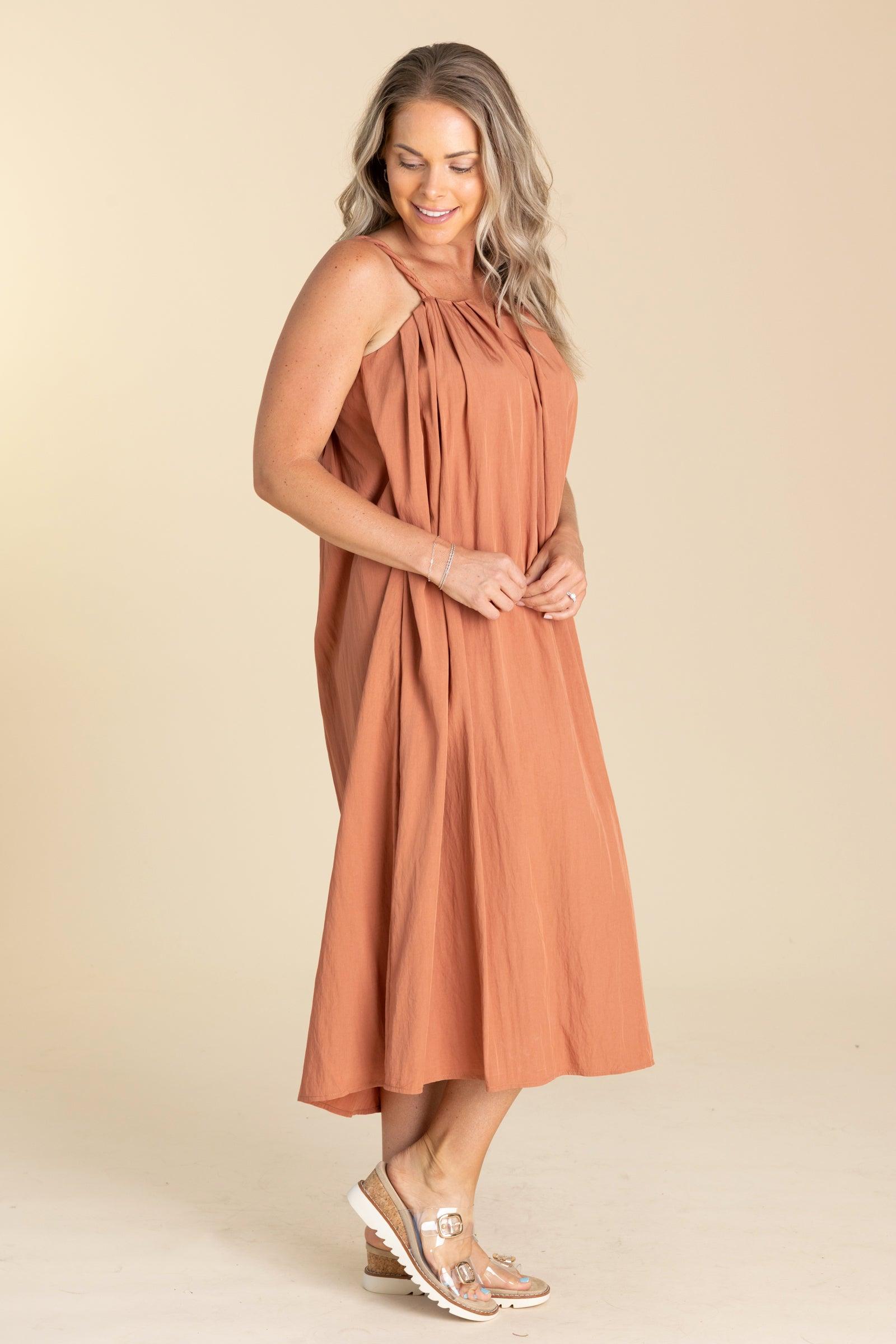 Solid Pleated Woven Midi Dress Product Image