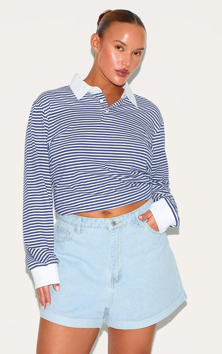 Plus Light Blue Wash Turn Up Hem Mom Short Product Image