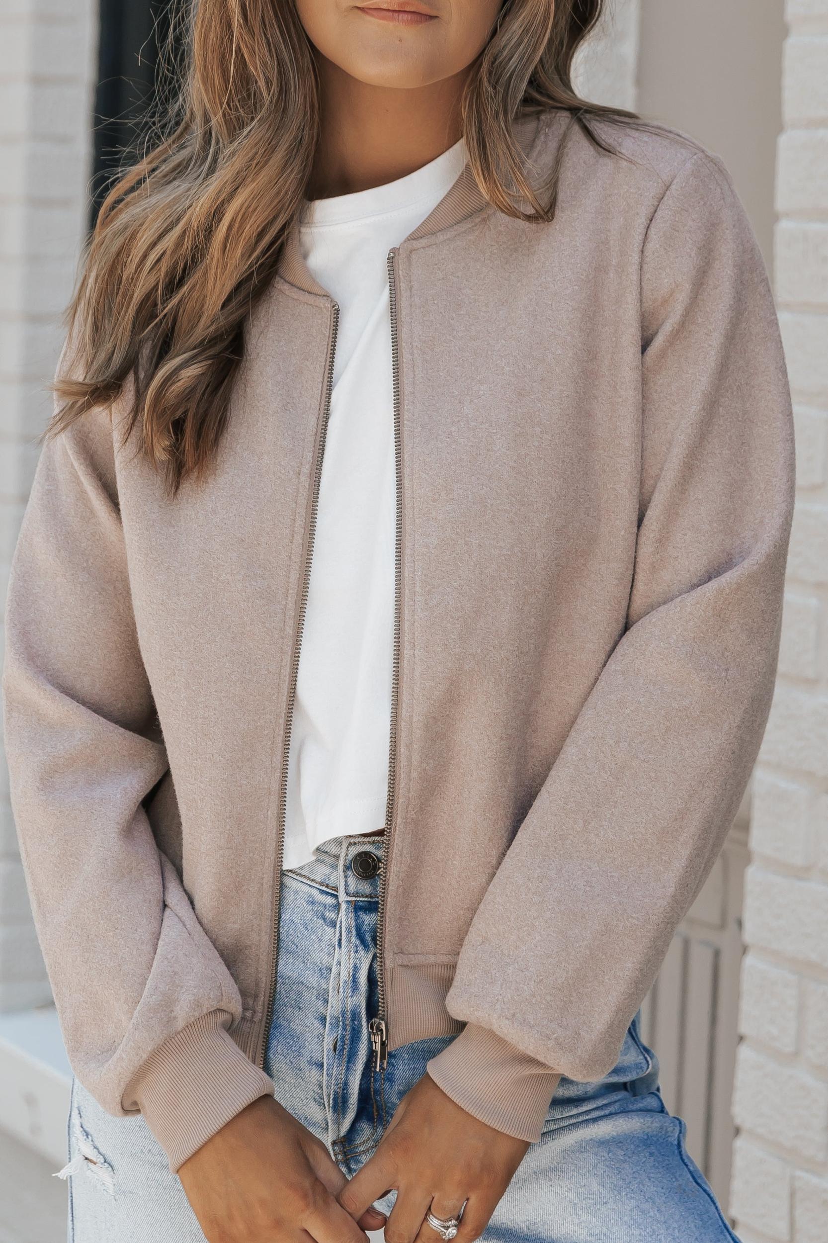 Light Mocha Contrast Bomber Jacket Product Image