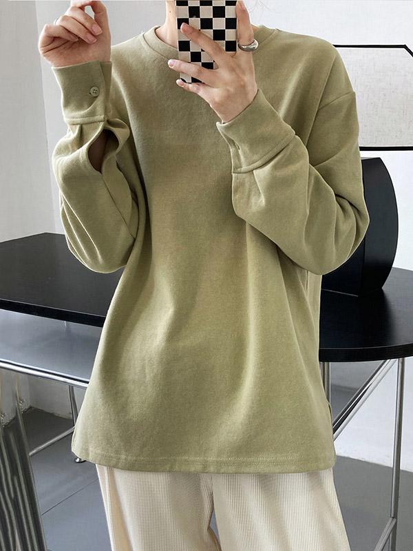 3 Colors Loose Casual Solid Color Split-Side T-Shirt Top Product Image