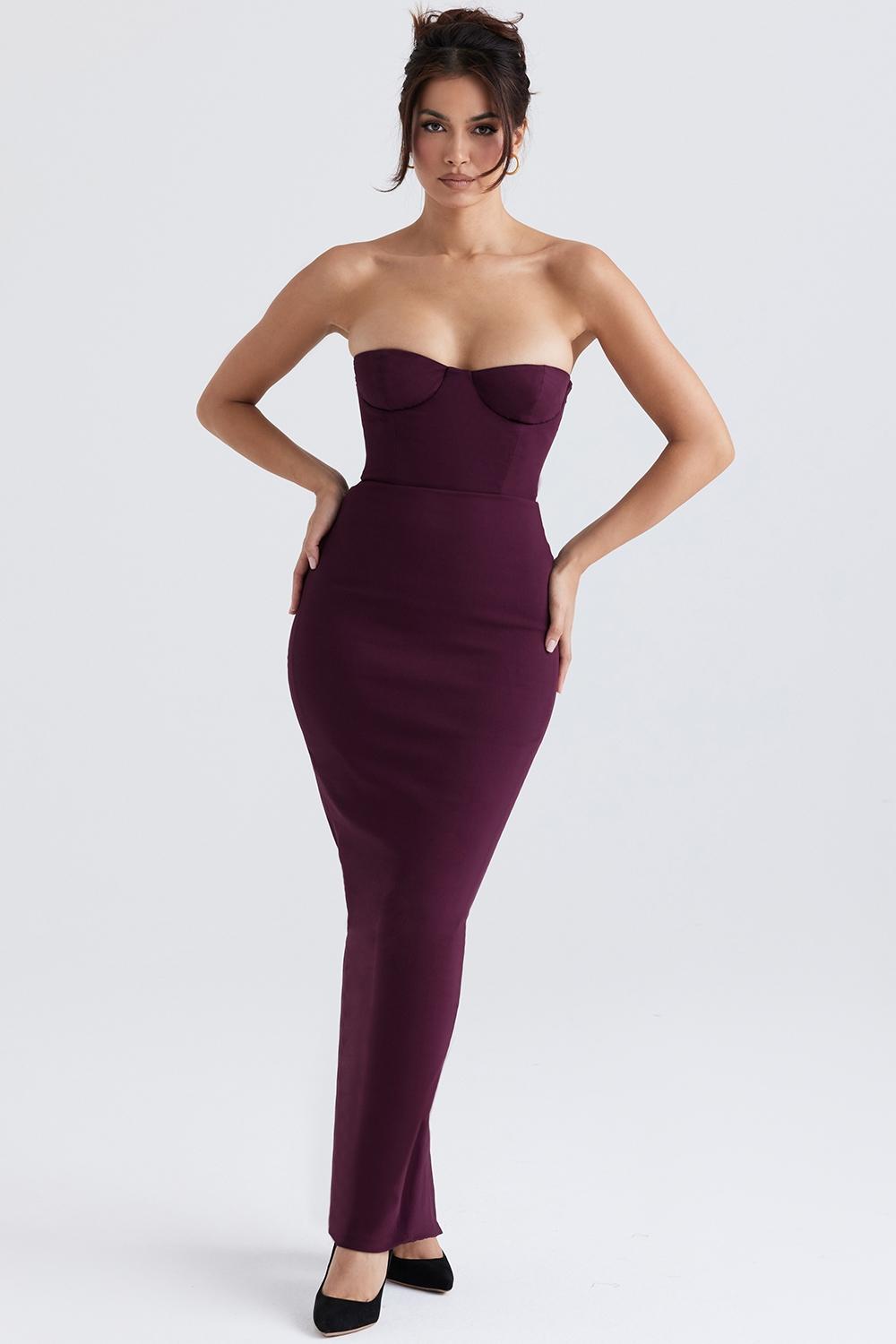 Lucia  grape strapless corset maxi dress Product Image