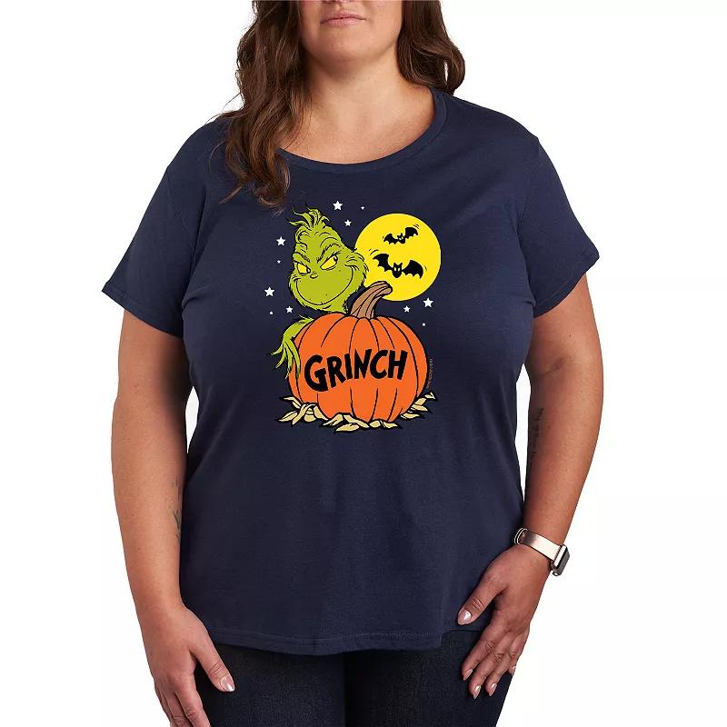 Plus Size Dr. Seuss Grinch Halloween Pumpkin Graphic Tee, Womens Heather Grey Product Image