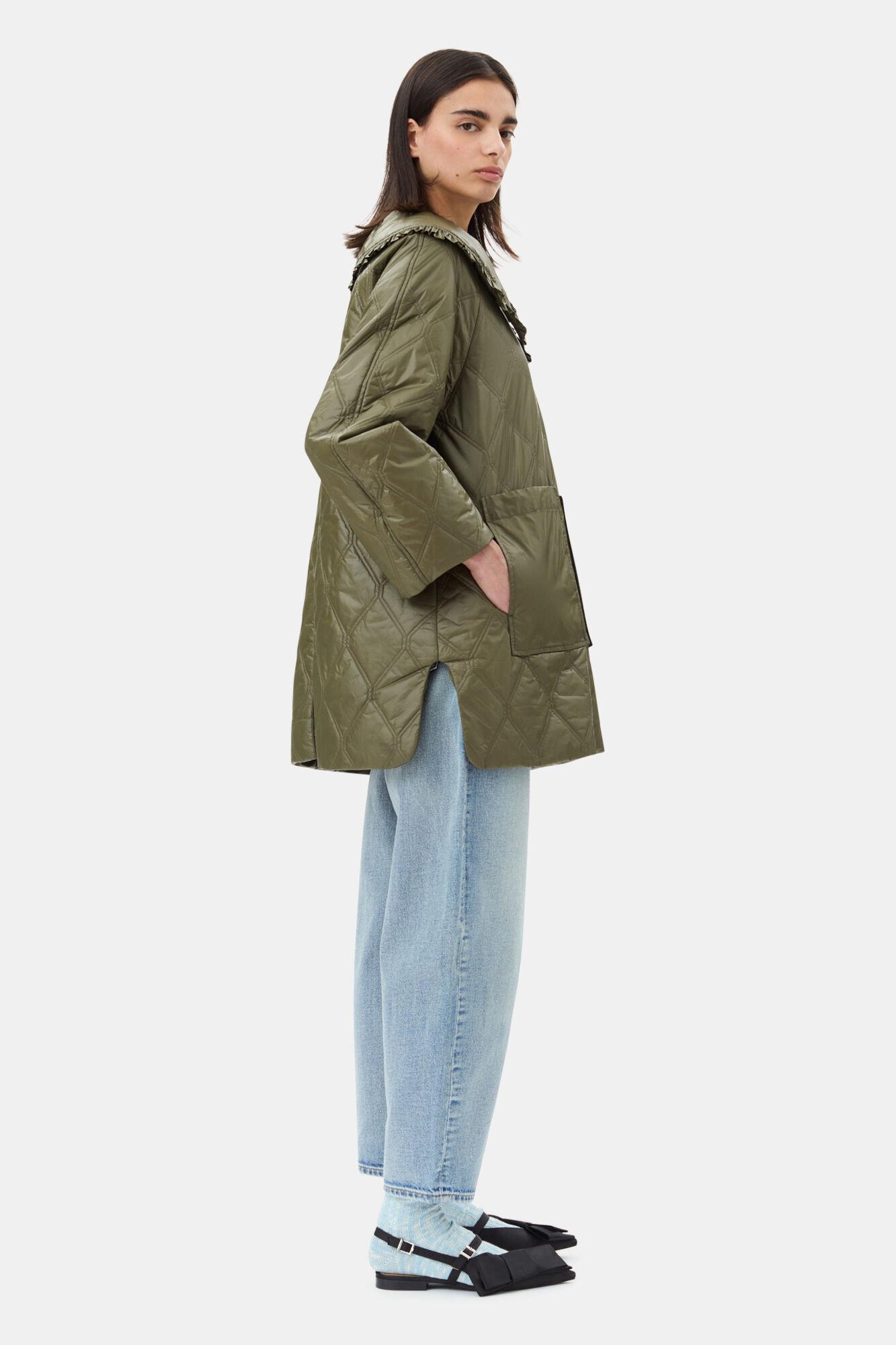 Green Shiny Quilt Midi Jacket Product Image