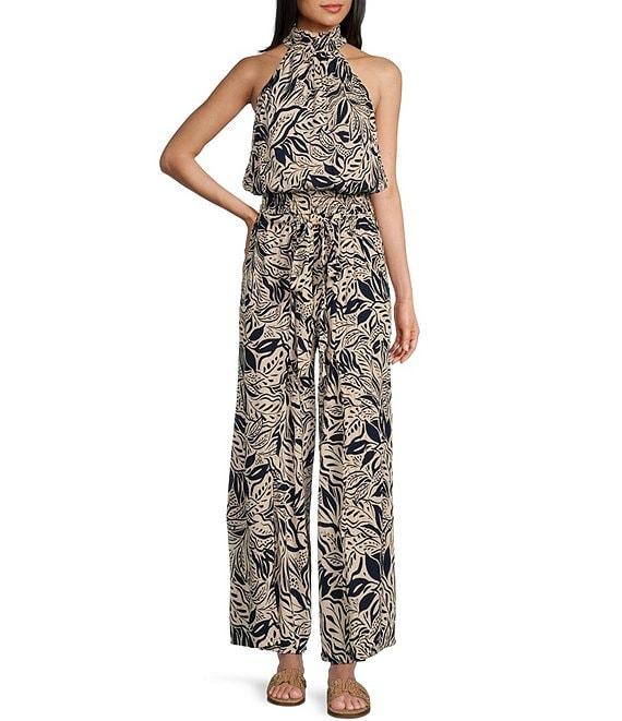 Angie Floral Print Mid Rise Elastic Waist Split Wide Leg Pants Product Image