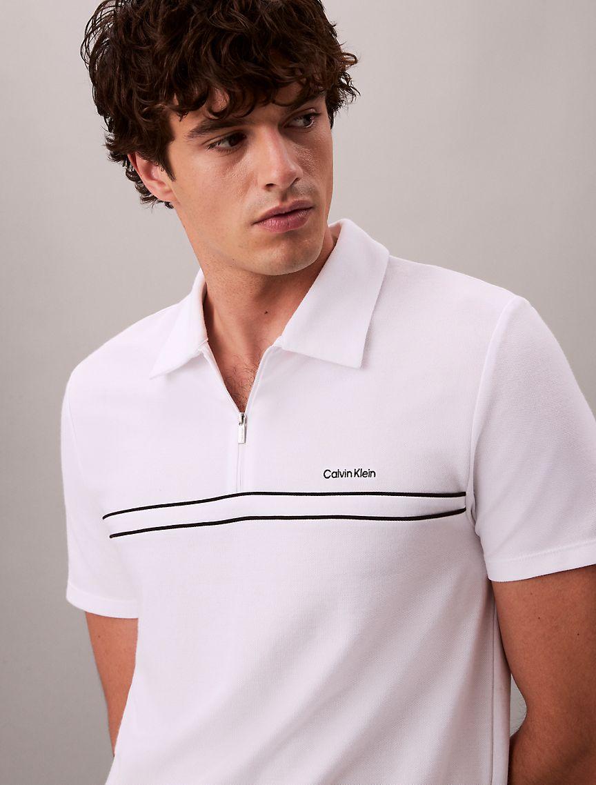 Contrast Piping Quarter Zip Polo Shirt  Product Image