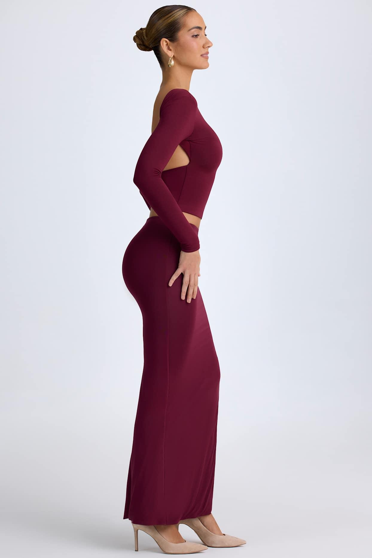 Modal Low-Rise Maxi Skirt in Wine Red Product Image